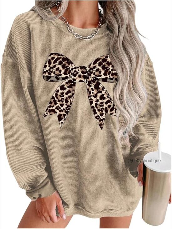 Tops - Leopard Print Oversized Sweatshirt Graphic Pullover Tunic Top Streetwear
